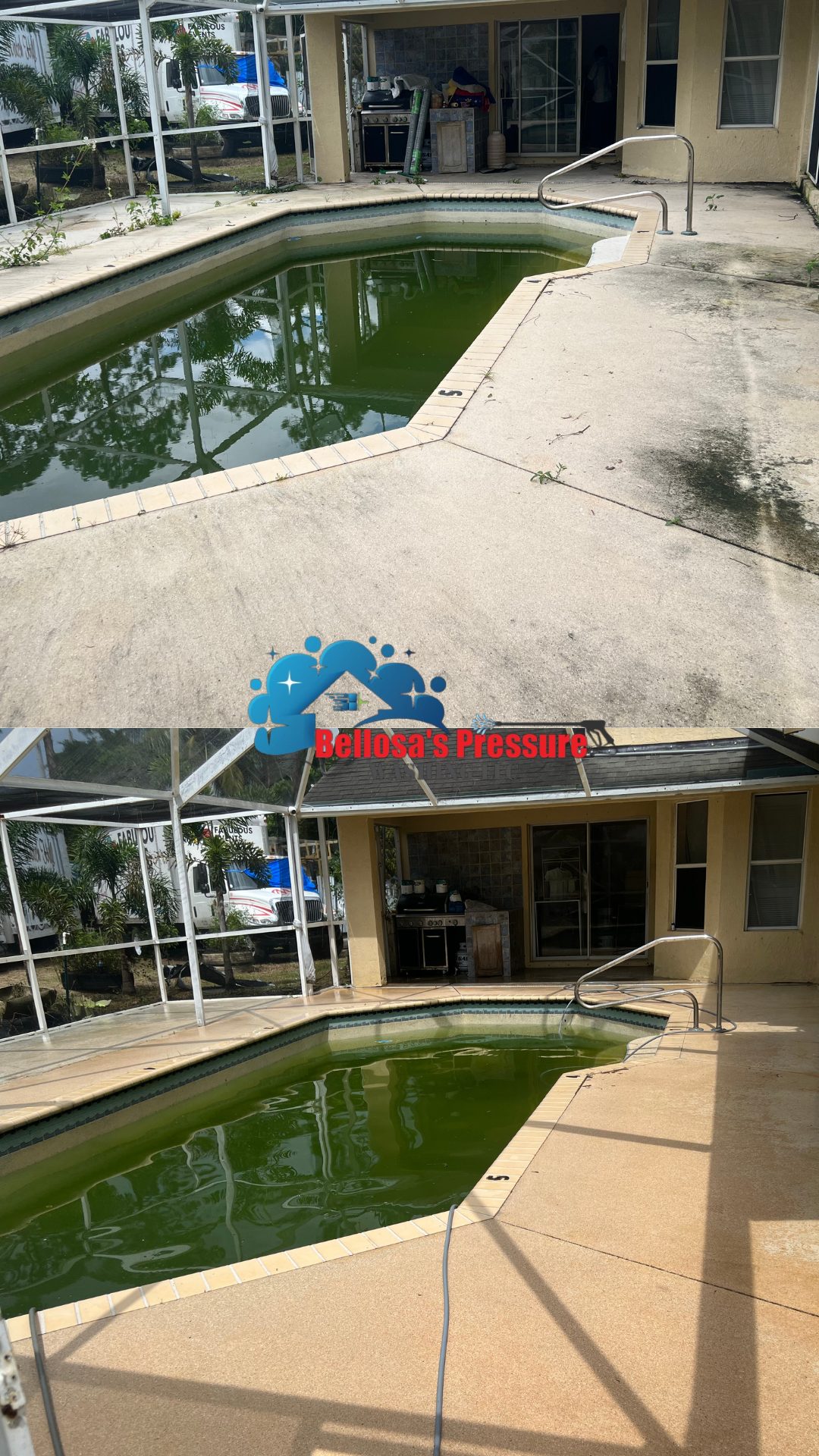 Pool cage and deck after a full wash