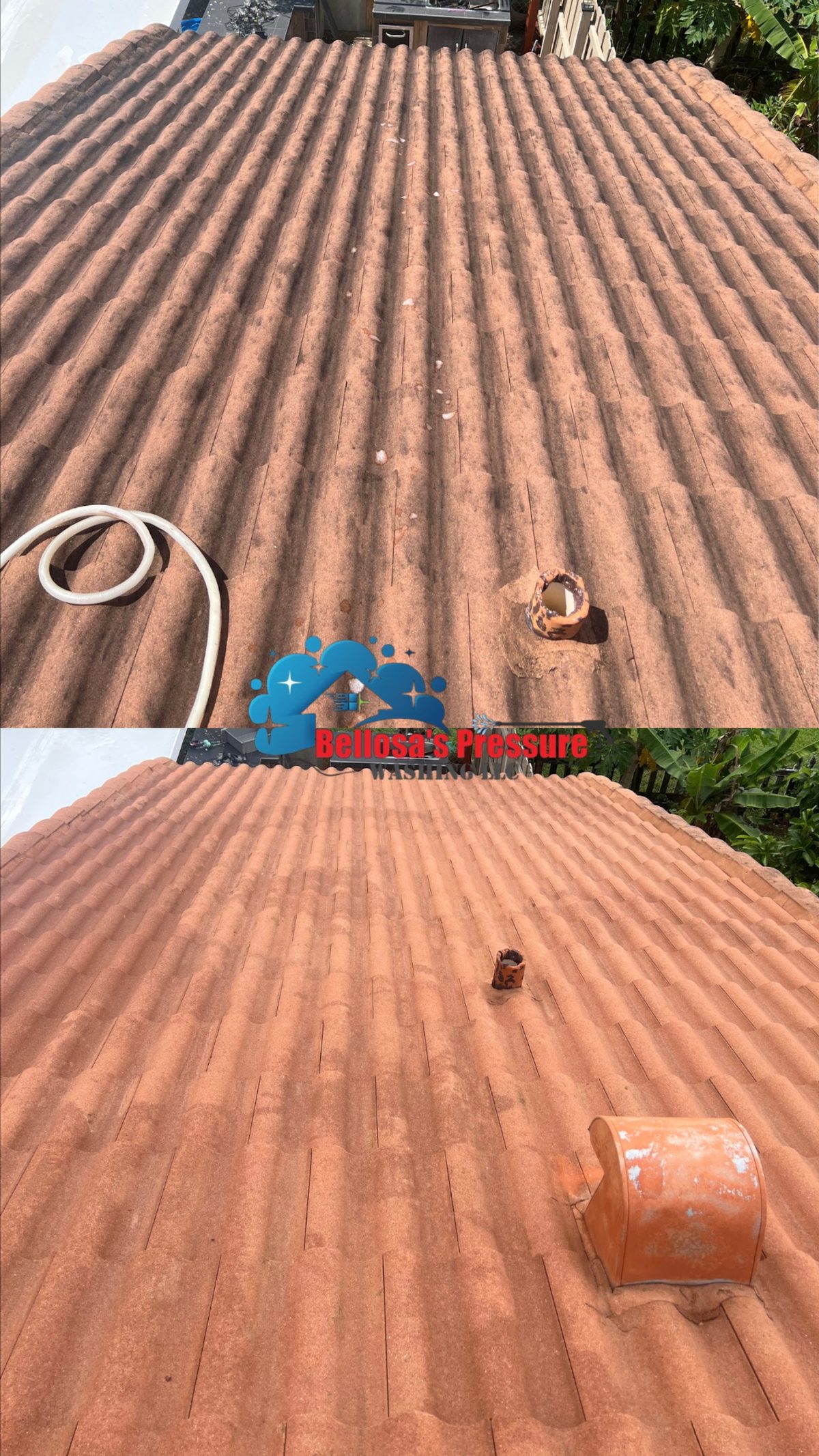 Roof wash progress from the ridge
