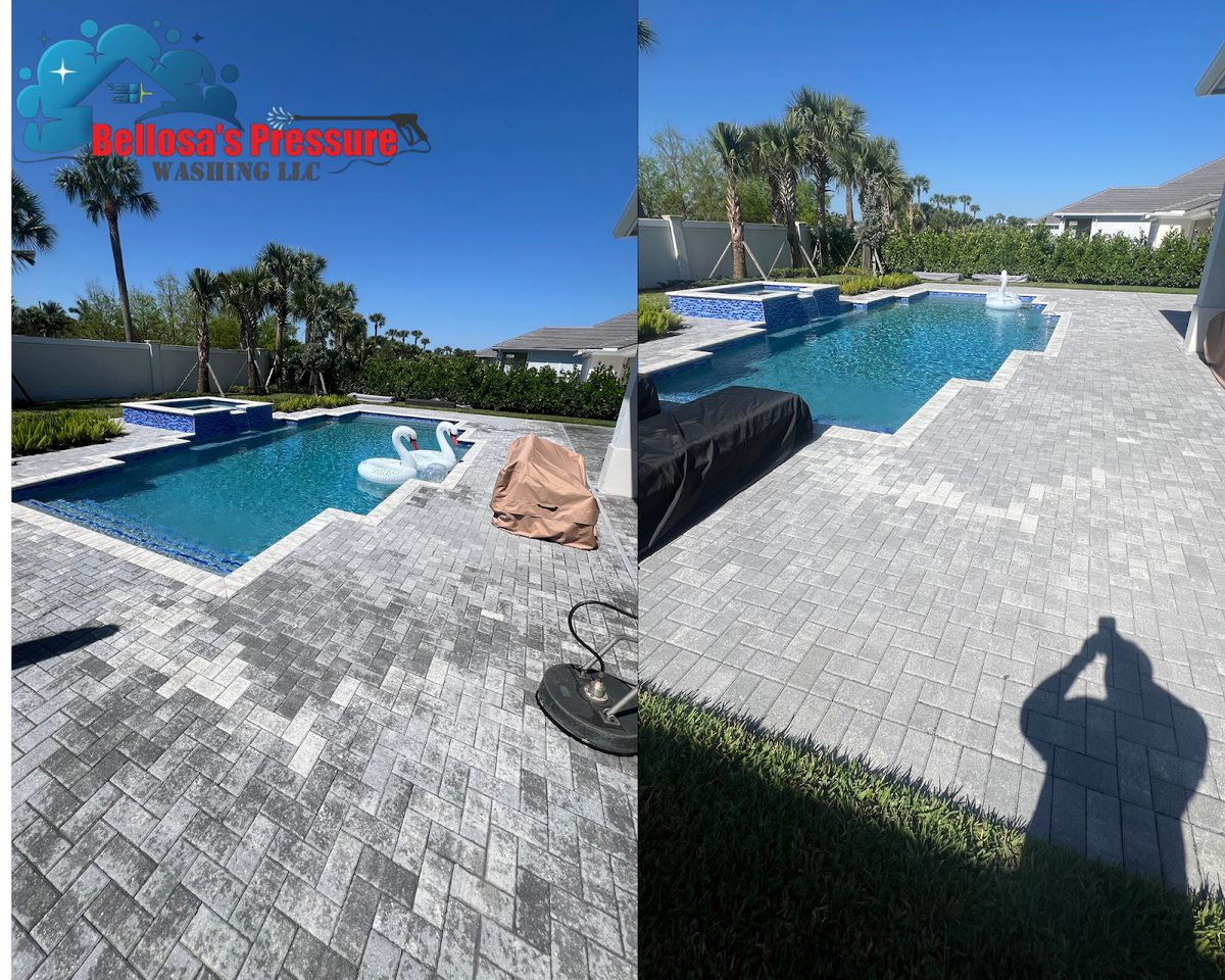 Pool deck pavers — before & after set